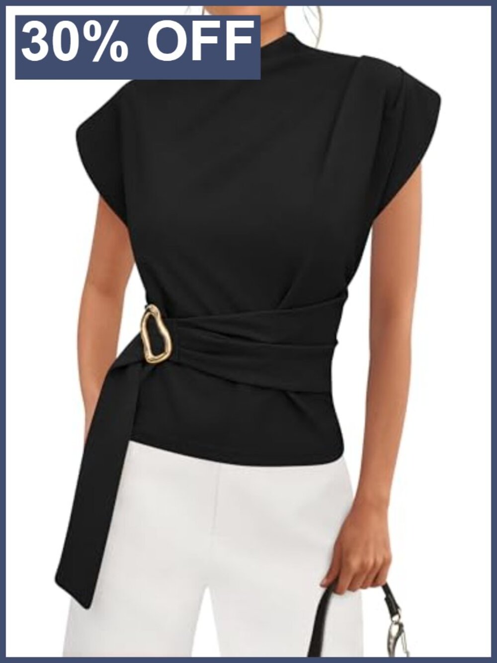 PRETTYGARDEN Women's Tunic Blouse Cap Sleeve Mock Neck Zipper Back Business